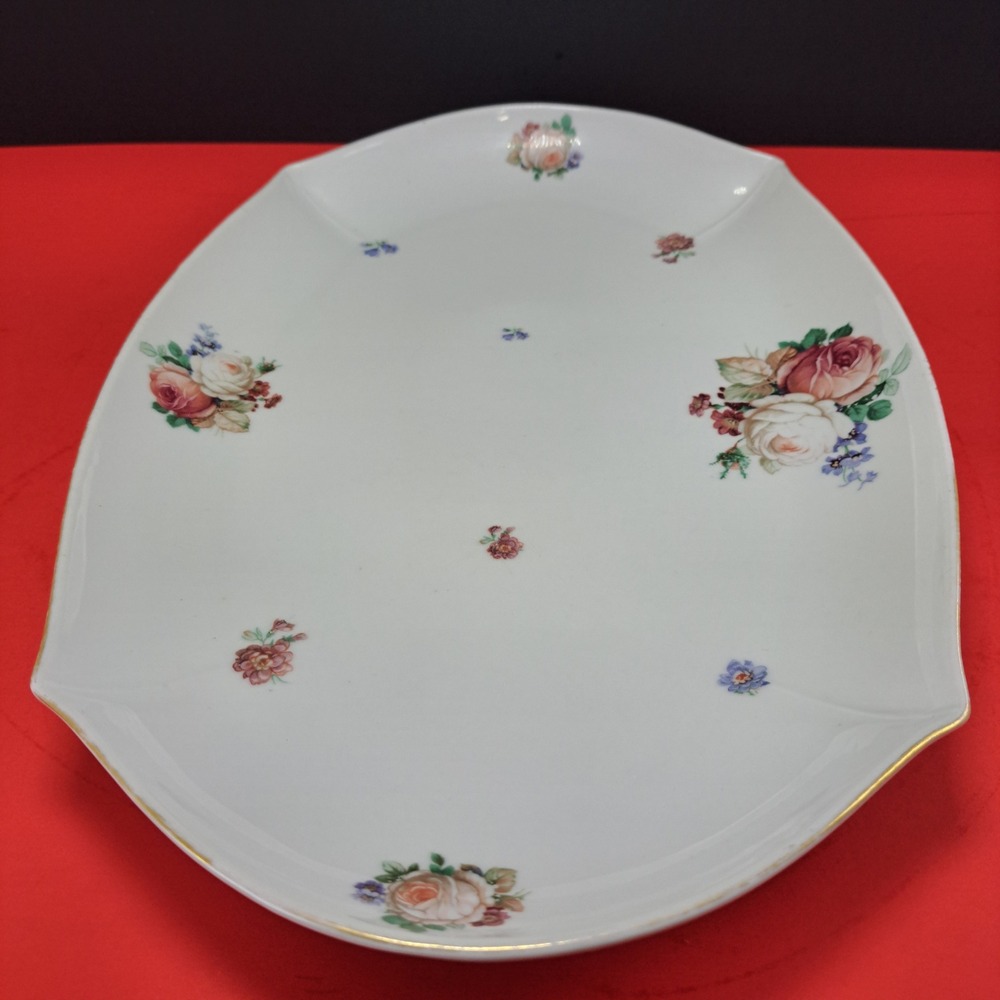 Seltmann Weiden Serving Platter Floral Rose White Gold Rim Excellent 13" Germany